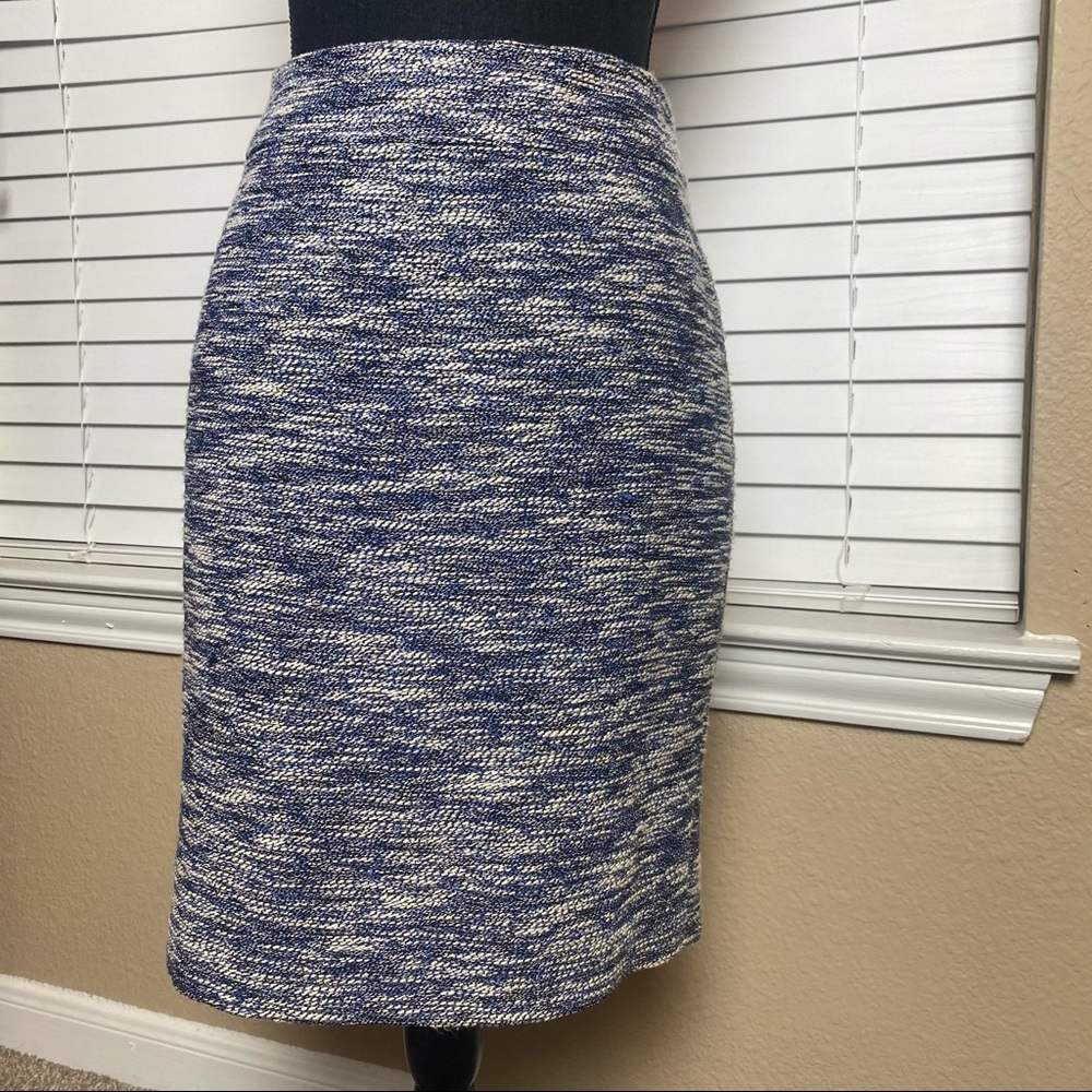 ANN TAYLOR Blue/Cream Marble Knit Pencil Skirt